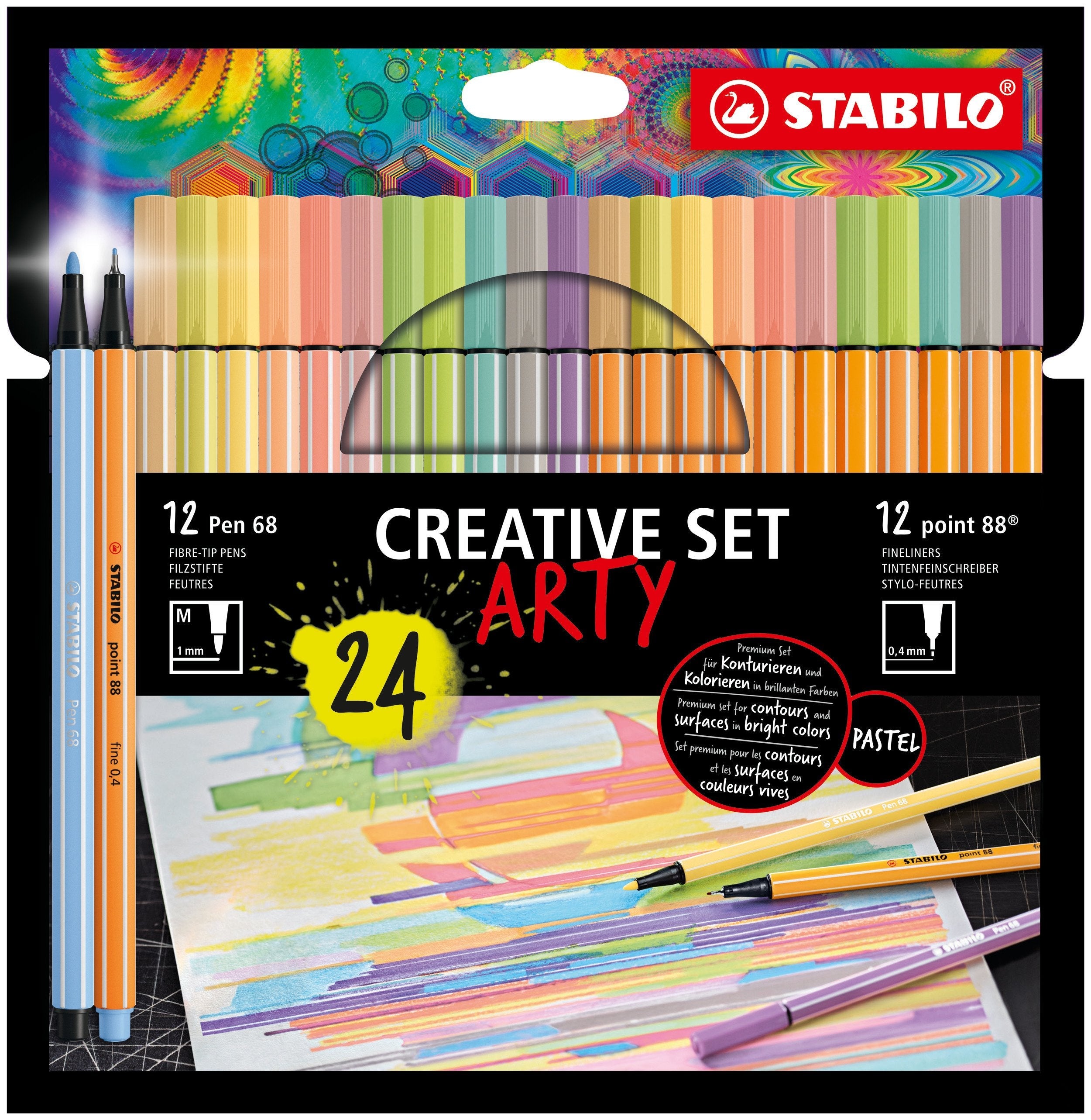 Stabilo Creative Set Arty 12 Rotuladores Point 88 Y 12 Rotuladores Pen 68 Colores Surtidos En Estuche De Cartón