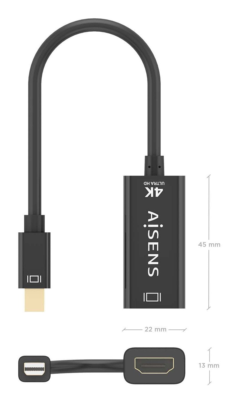 Aisens Conversor Mini Dp A Hdmi 4k@60hz, Mini Dp/M-Hdmi/H Negro, 15cm
