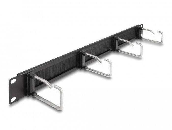Delock Tira De Cepillos Para La Gestión De Cables De 19" Con 4 Ganchos Metálicos 1u Negro