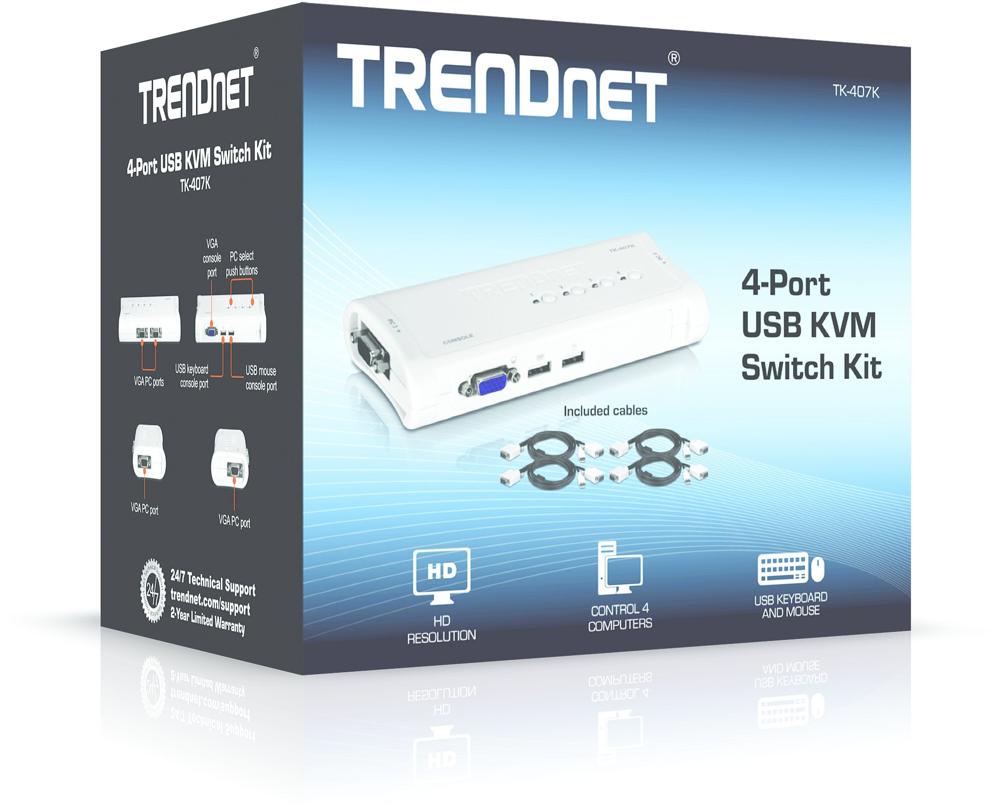 Conmutador Kvm Trendnet Tk-407k 4pc Con 1 Sólo Teclado Y Ratón