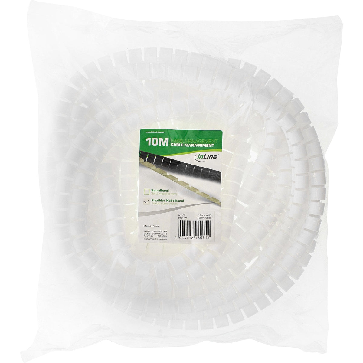 Inline® Flexible Cable Channel 10m, White, 15mm