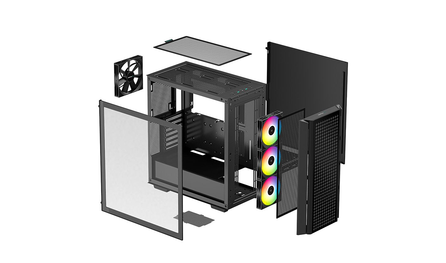 Caja Pc Deepcool E-Atx Cg540 Rgb 4f Black Tempered Glass Bahias 2x3.5, 2x2.5/Audio In/Out/2xusb3.0