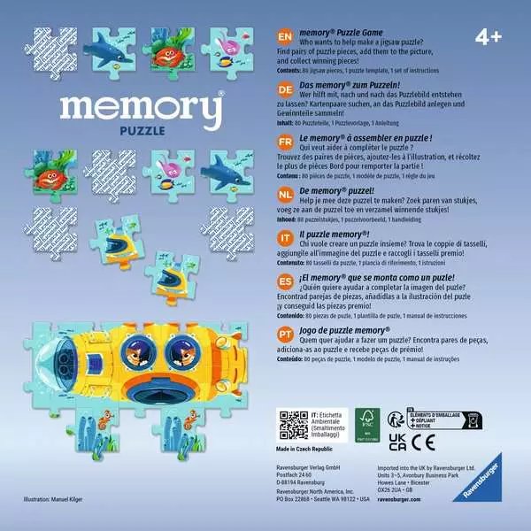 Ravensburger Memory Puzzle Underwater World, Juego De Mesa 22461