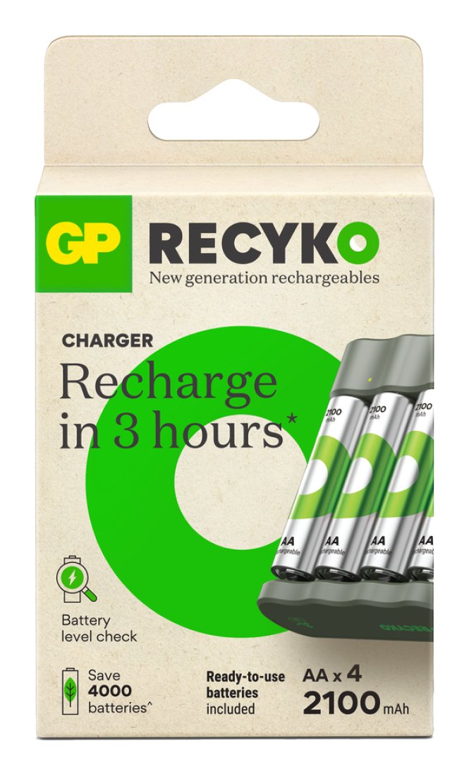 Cargador Gp Recyko B441 Modelo Usb De 4 Puertos Incl.4xaa Nimh 2100mah