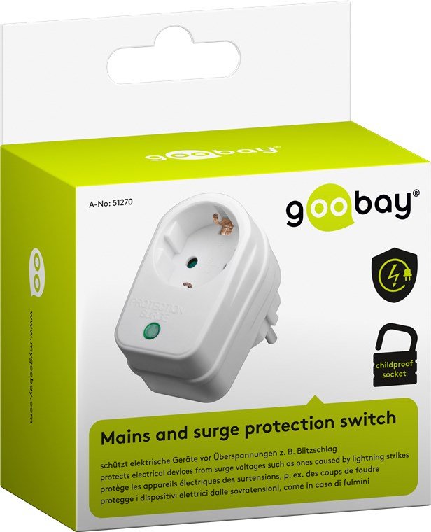 Goobay 3500w Surge Protector Interruptor De Protección De Red Y Sobretensión, Color Blanco