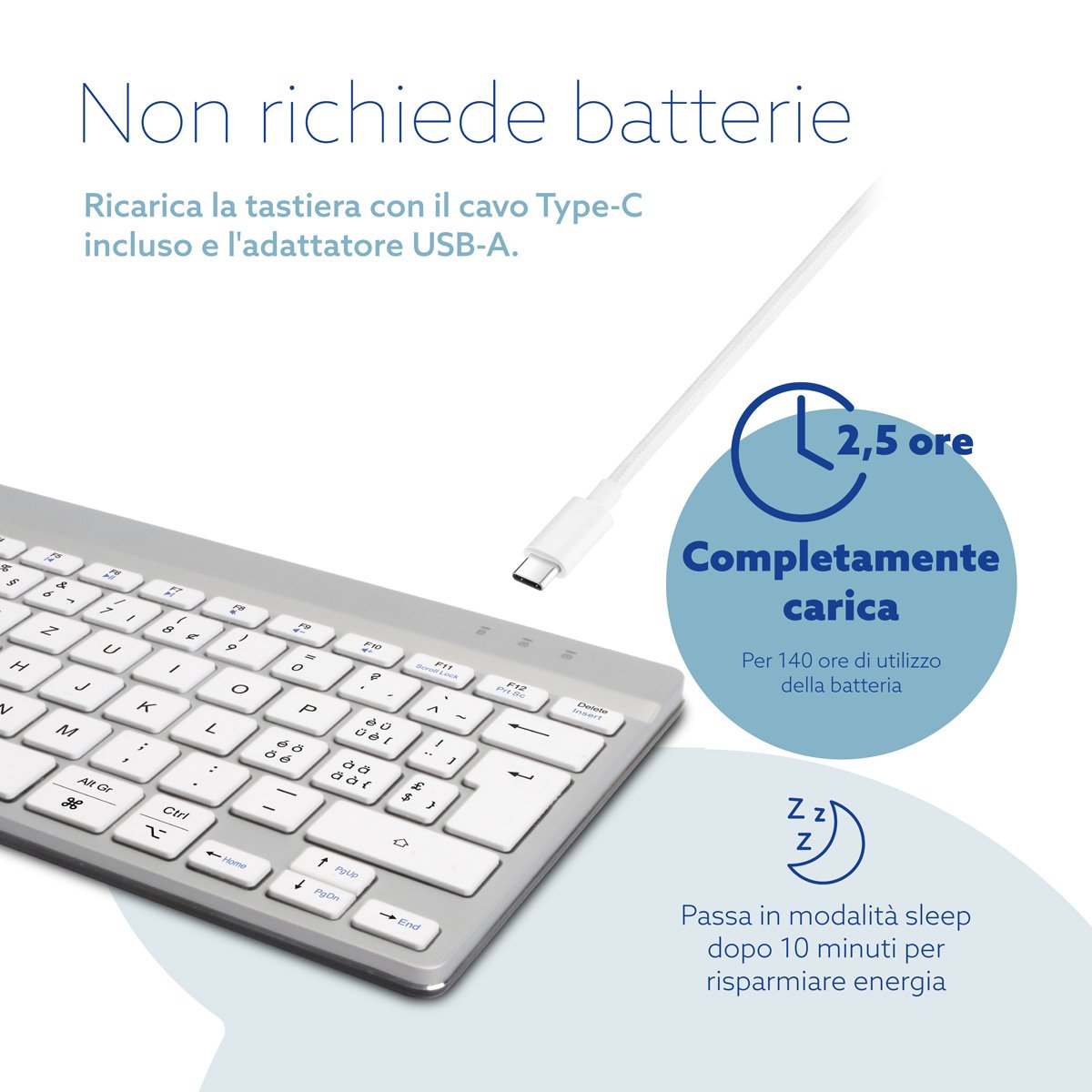 R-Go Compact Break Keyboard, Qwertz (Ch), Bluetooth, White