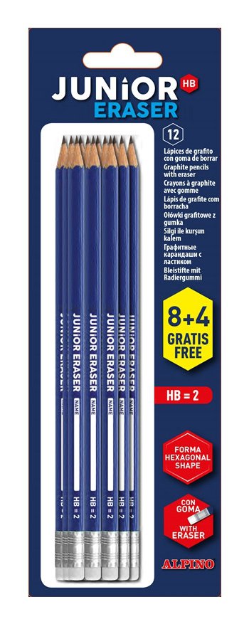 Alpino Junior Blister De 12 Lapices De Grafito Hb Con Goma - Espacio Para El Nombre