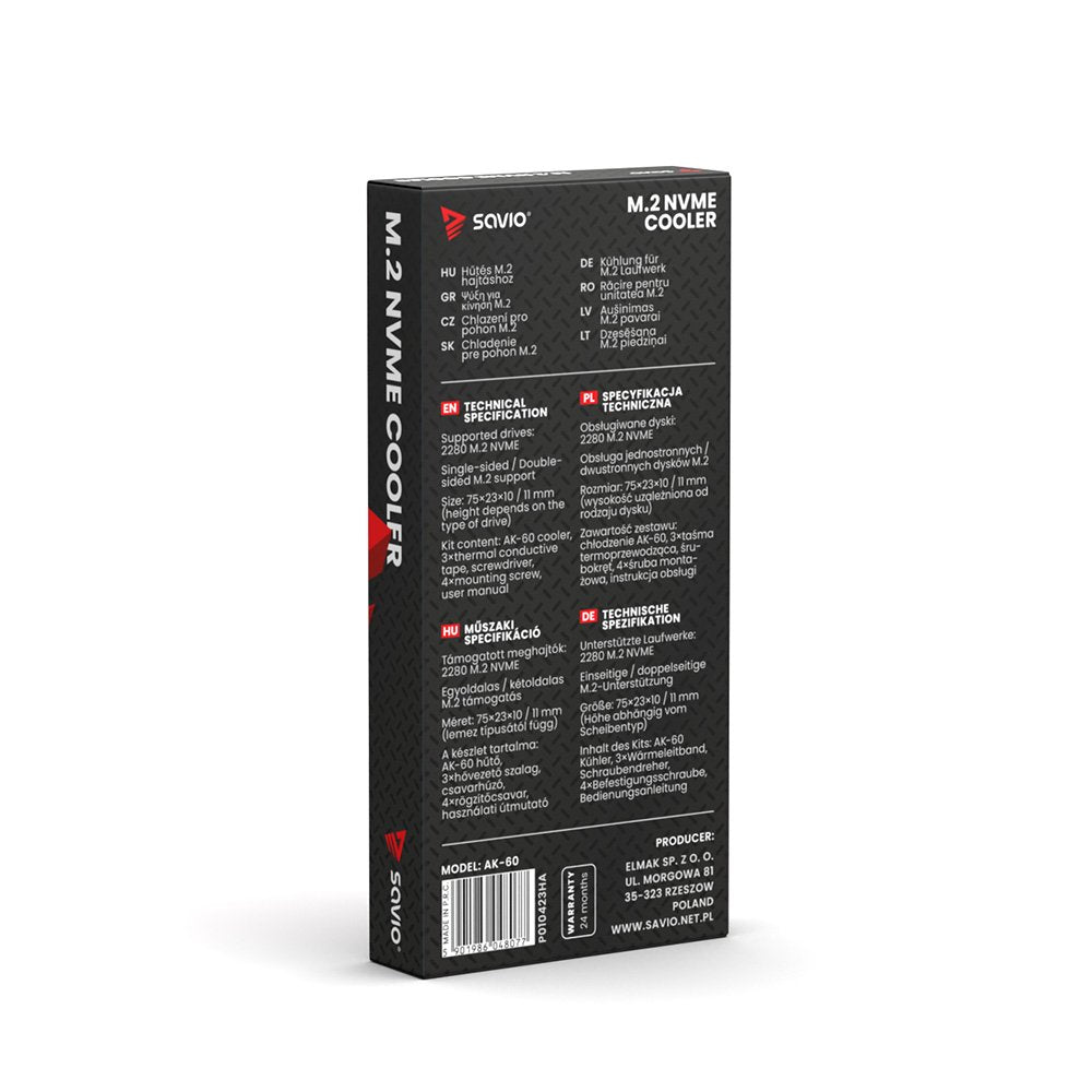 Savio Refrigeración Para Ssd M.2 Nvme 2280, Ak-60, Negro