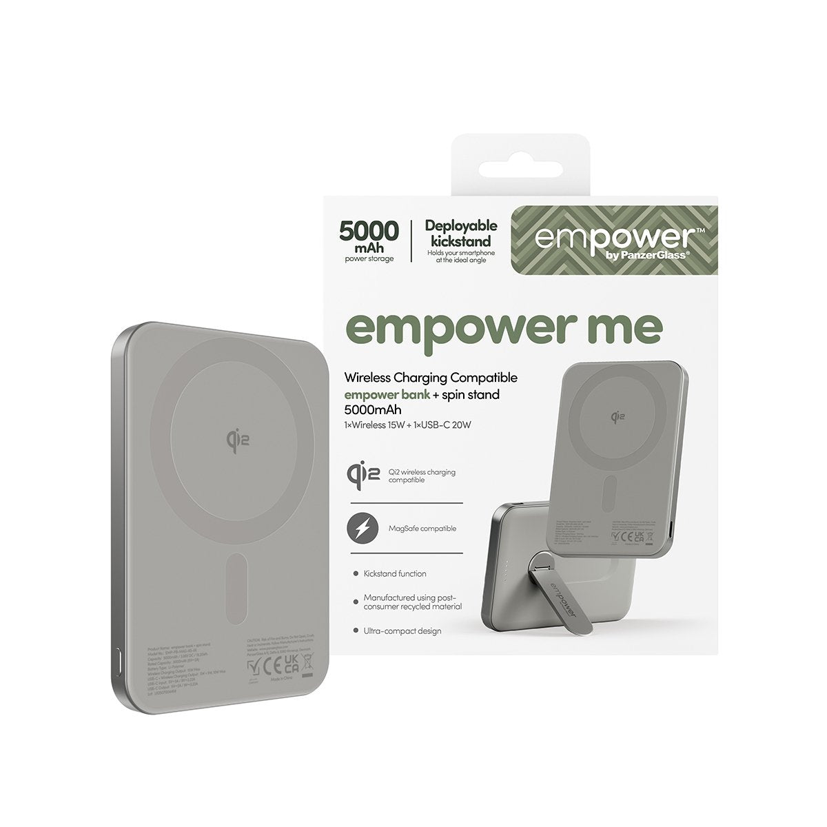 EAN 5715685028403 - PanzerGlass empower™ by ® empower™ Bank w. Spin Stand | 5000mAh | Titanium Cargador inalámbrico Titanio imagen 2