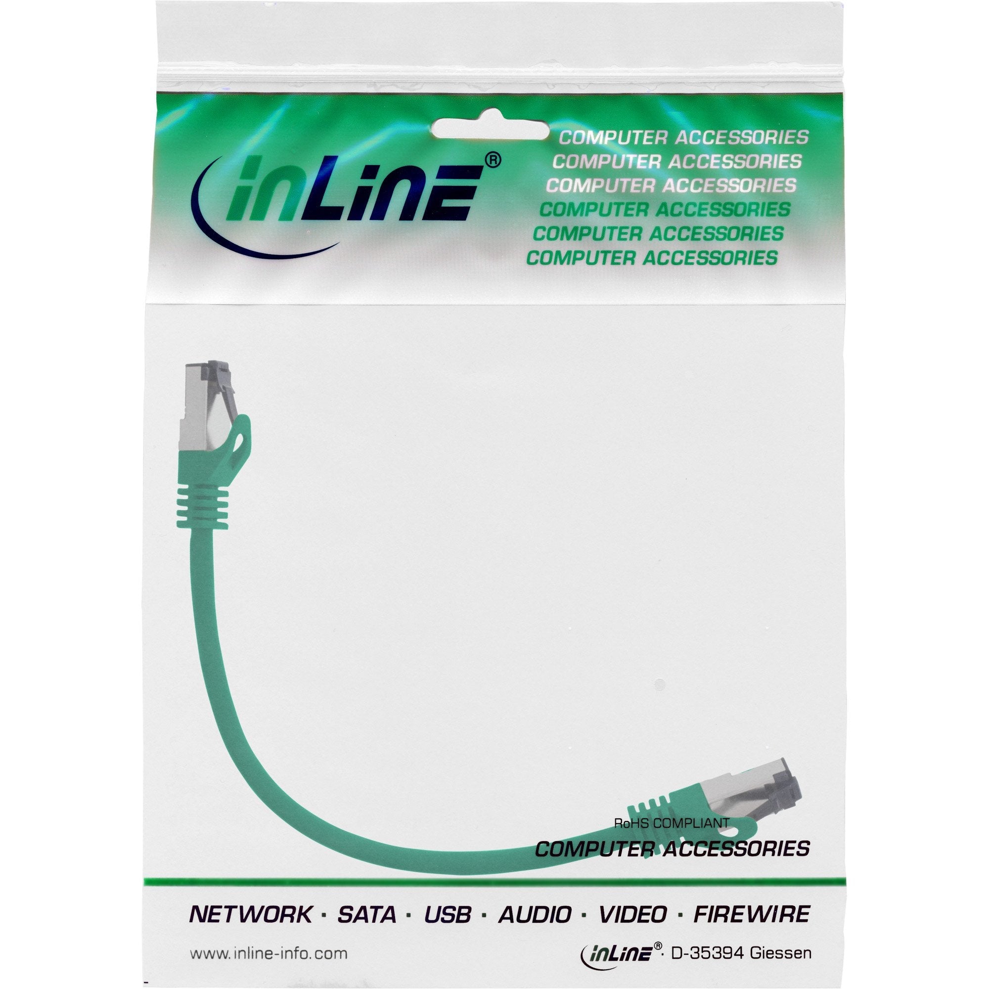 Cable De Red Inline S/Ftp Pimf Cat.8.1 Libre De Halógenos 2000mhz Verde 0.25m