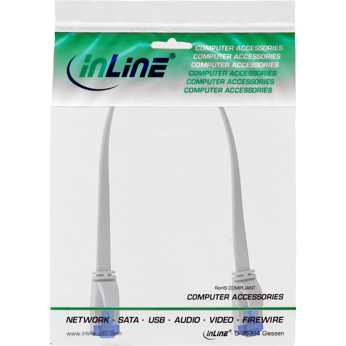 Cable De Red Plano Inline, U/Ftp, Cat.6a, Tpe Libre De Halógenos, Blanco, 0,3m