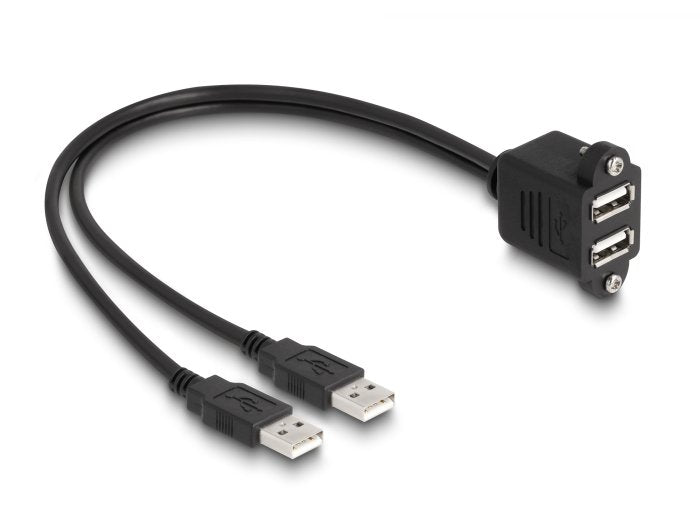 Delock 88105 Usb 2.0 Cable 2 X Usb Tipo-A Macho Para 2 X Usb Tipo-A Hembra Con Tuercas De Rosca Para Integración 1 M Negro