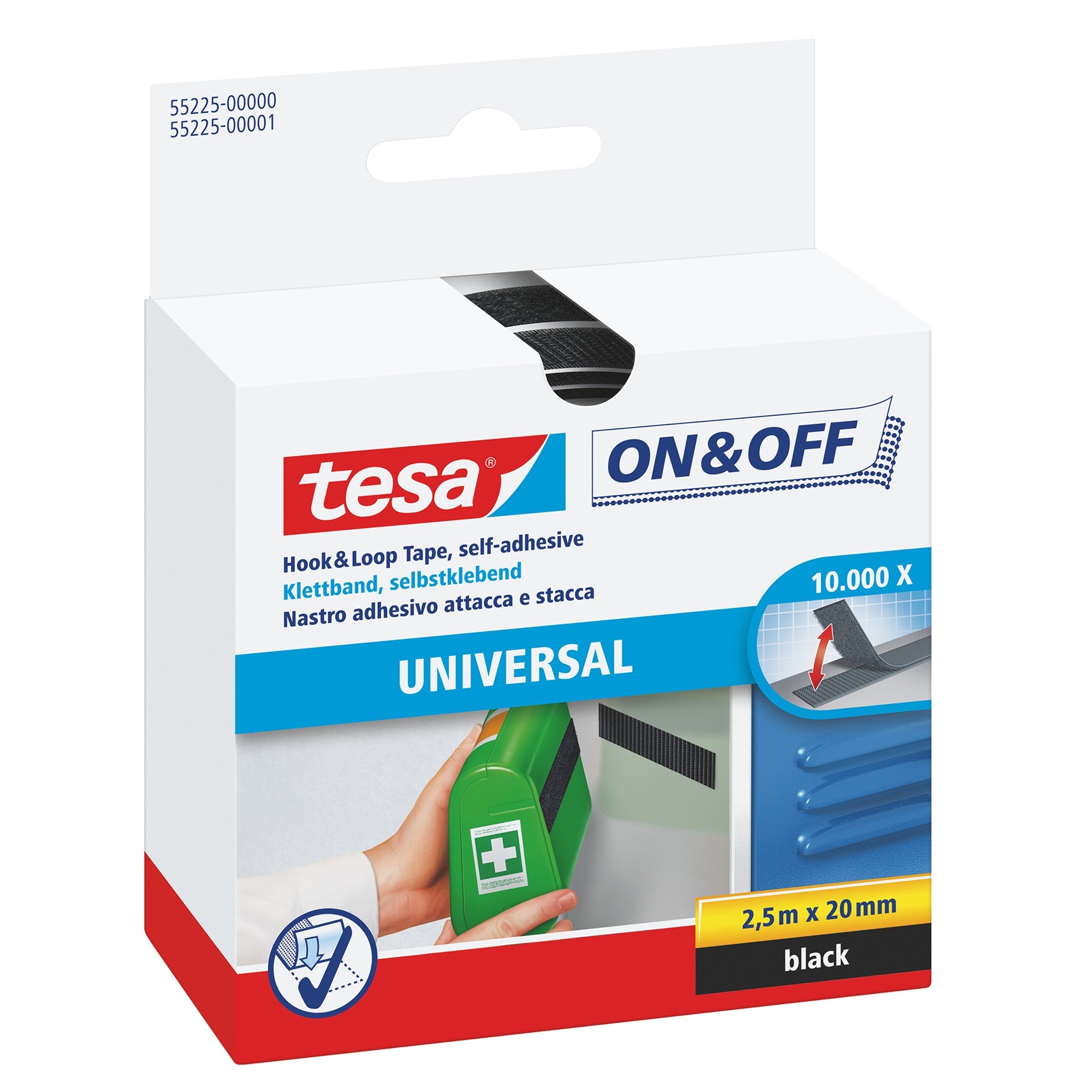 Tesa On&Off Universal Klettband Negro 2,5m 20mm