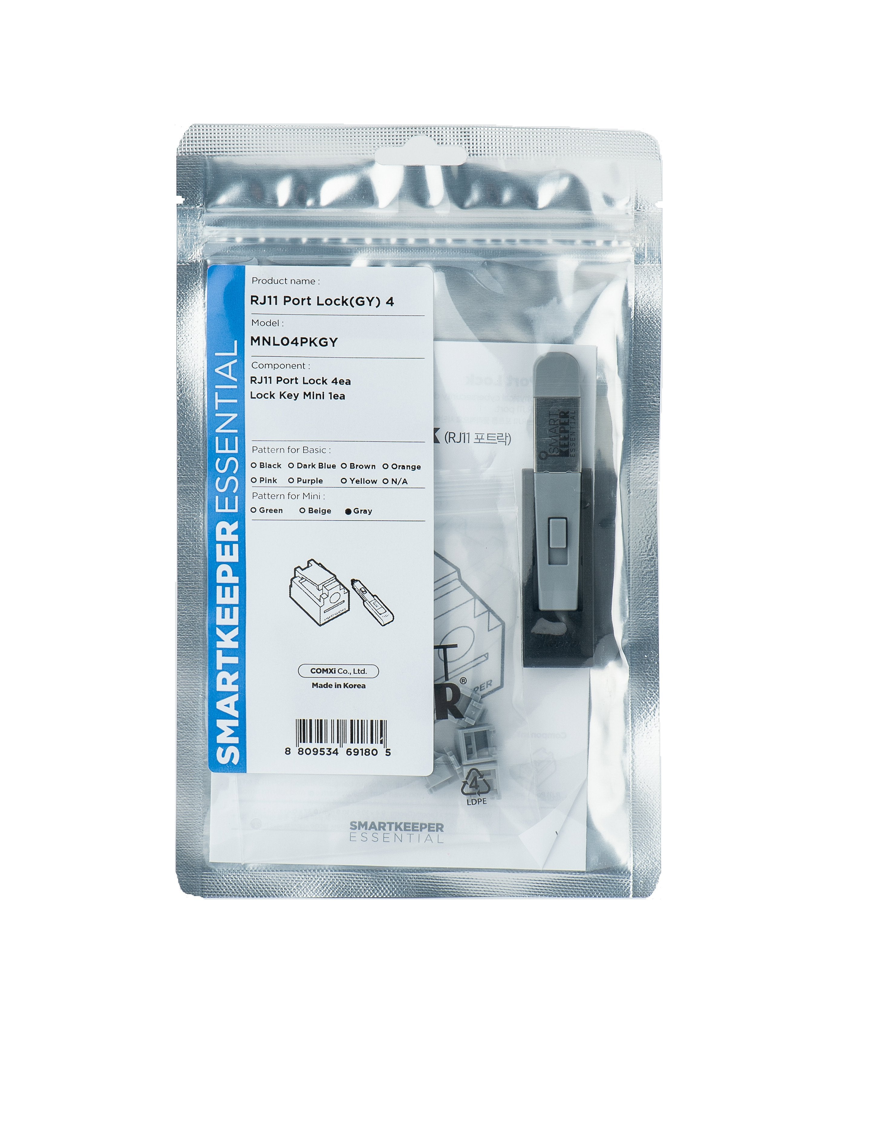EAN 8809534691805 - Smartkeeper MNL04PKGY bloqueador de puerto Bloqueador de puerto + clave RJ-11 Gris Plástico 1 pieza(s) imagen 1