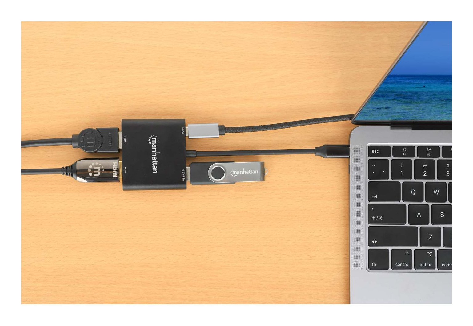 Manhattan Usb-C Pd A Dual-Hdmi-Monitor-Adaptador 4k 60hz