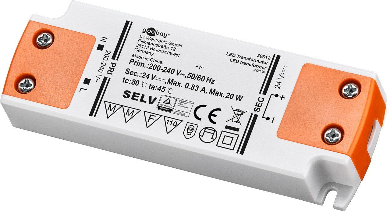 Transformador Led De 24 V (Cc), 20 W 
Para Led De Hasta 20 W De Carga Total Y Tensión Continua De 24 V (Cc)