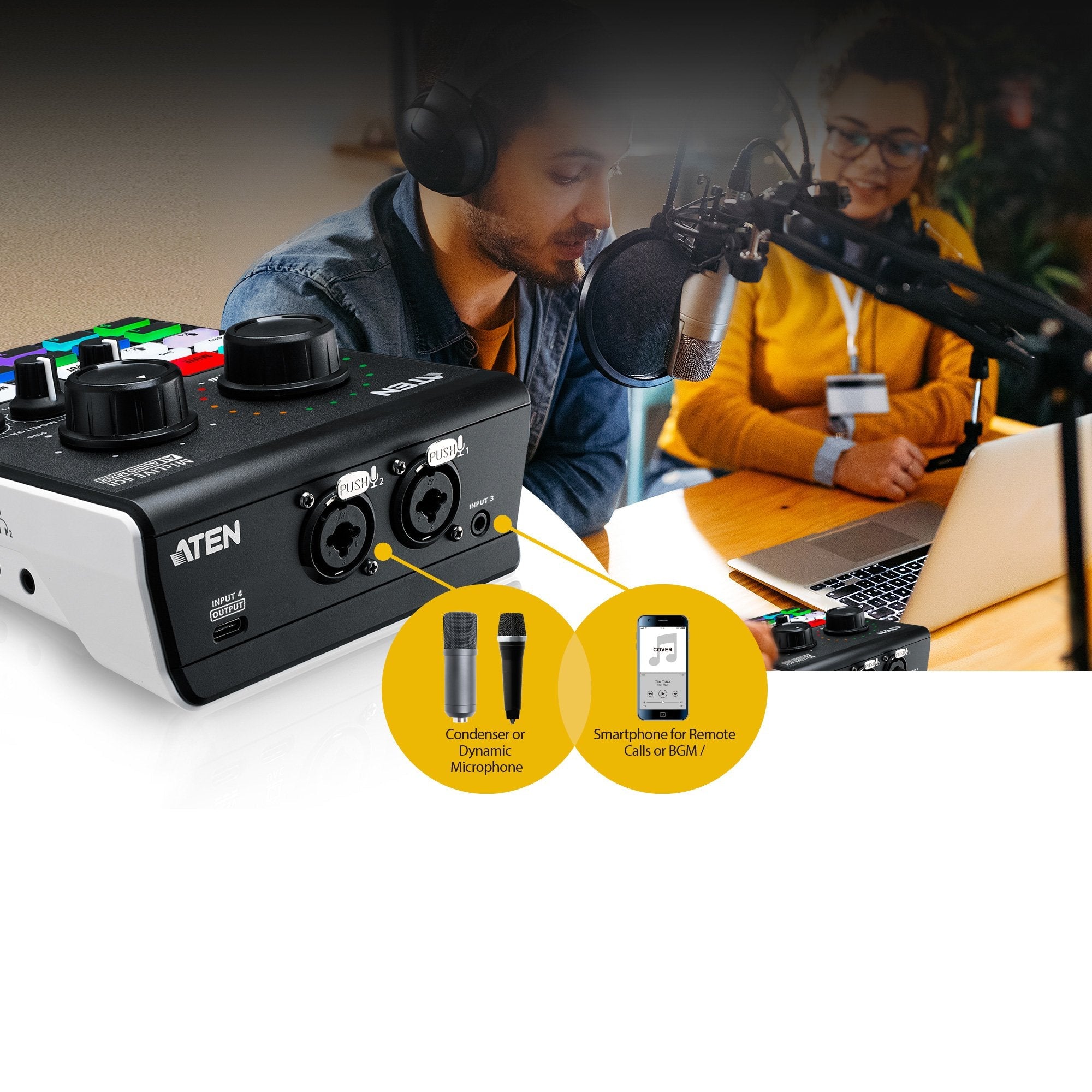 Aten Mezclador De Audio Para Pódcast Con Ia Miclive De 6 Canales