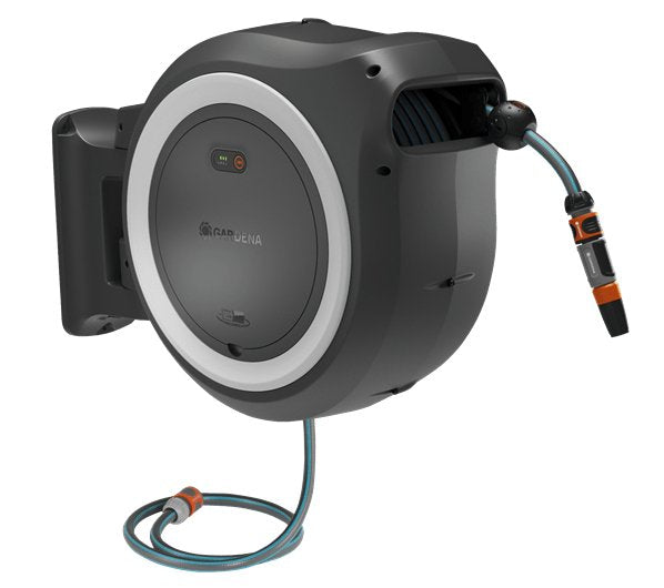 Portamangueras De Pared A Batería Gardena Powerroll Xxl 18v P4a Solo, 40 Metros, Enrollador De Manguera Gris/Blanco, Sin Batería Ni Cargador, Power For All Alliance 18647-55