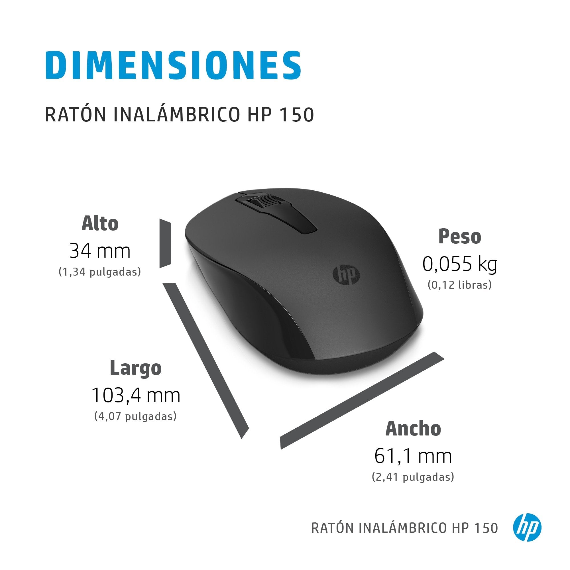 EAN 0195161814655 - HP 150 Wireless Mouse ratón Ambidextro RF inalámbrico Óptico 1600 DPI imagen 6