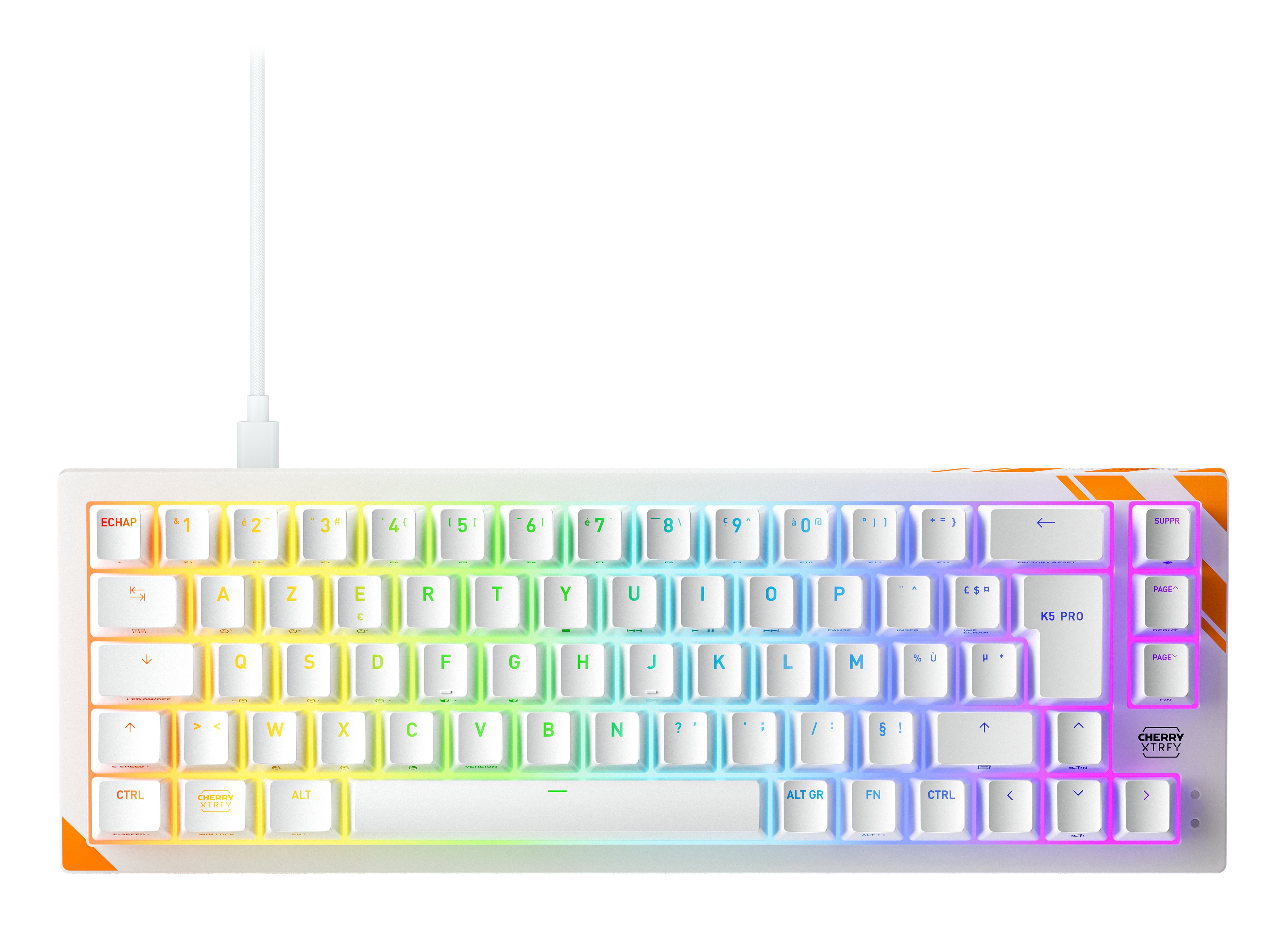 Cherry K5 Pro Tmr Compact, Con Cable, Usb, Mechanischer Switch, Azerty, Rgb-Led, Naranja, Blanco