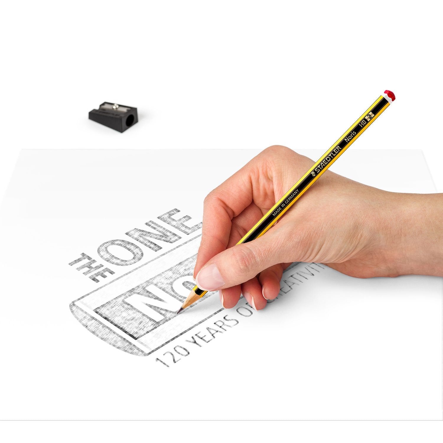 Staedtler Noris 120 Pack De 12 Lapices De Grafito Hexagonal + Goma De Borrar - Mina Hb Ultrarresistente De 2mm - Madera De Bosques Sostenibles