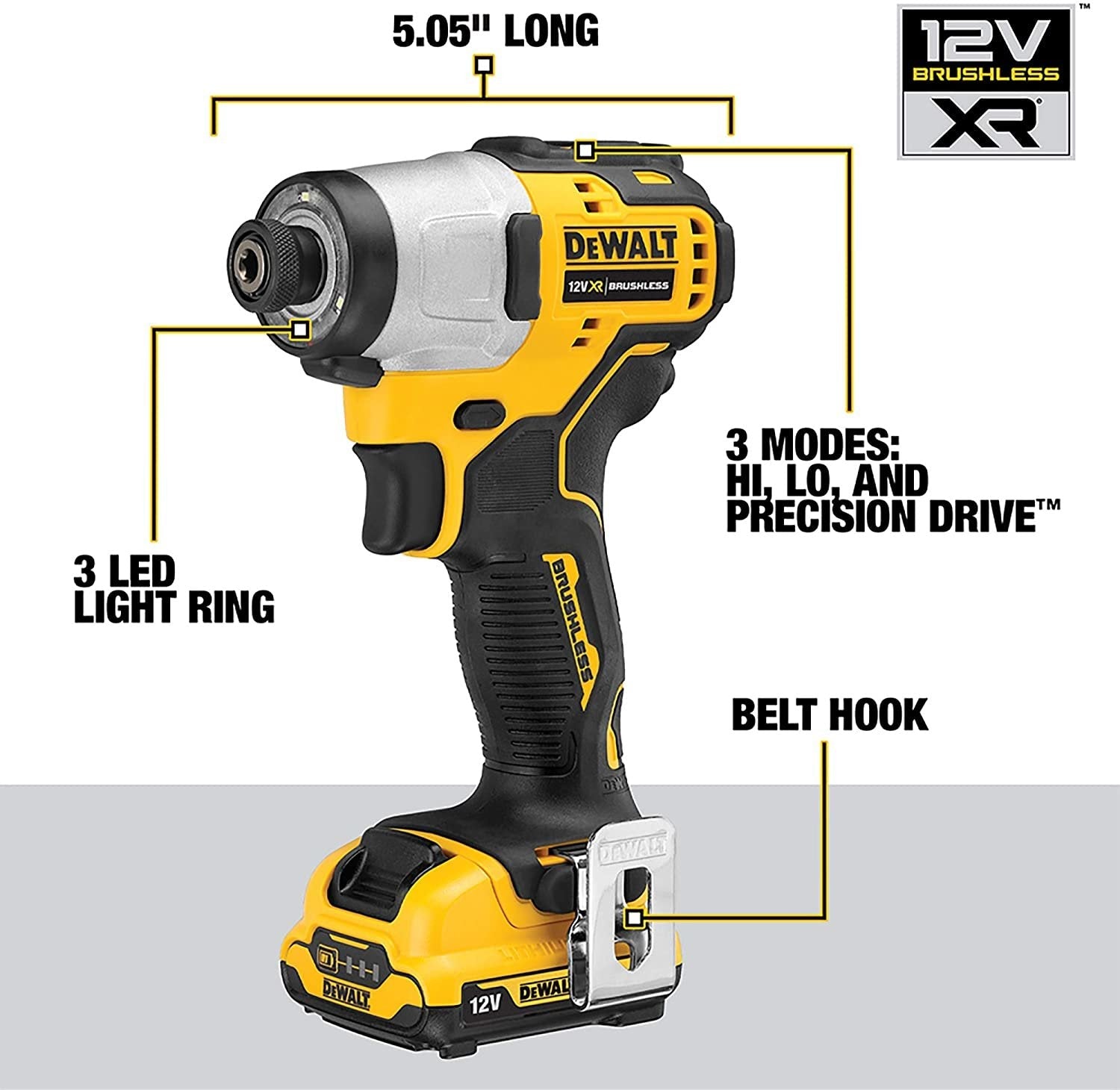 Dewalt Akku-Schlagschrauber Dcf801d2, 12volt, 1/4" (Amarillo/Negro, 2x Li-Ionen Akku 2,0ah, In T Stak-Box) Dcf801d2-Qw