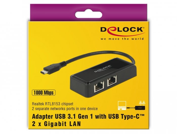 Delock Usb-C > 2x Gigabit Lan (St-Bu) Adapter Schwarz