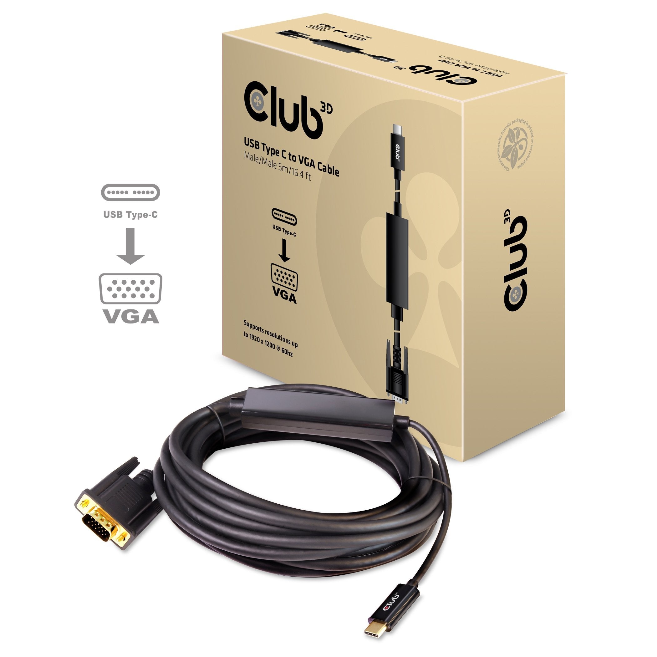 Cable Usb-C To Vga 5m/M/M Cac-1512 Club3d