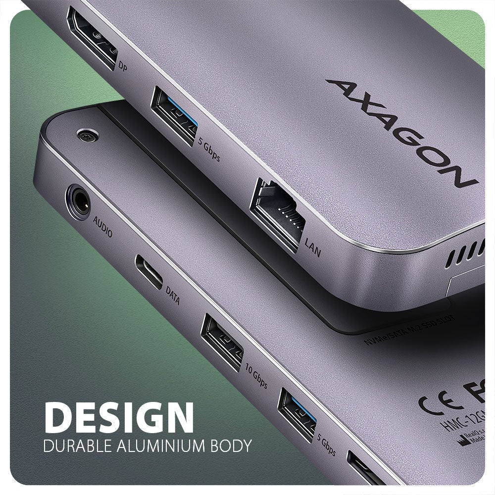 Hub Axagon Hmc-12gm2 Base Para Portátil Y Replicador De Puertos Alámbrico Rog Xg Mobile + Usb Type-C Gris
