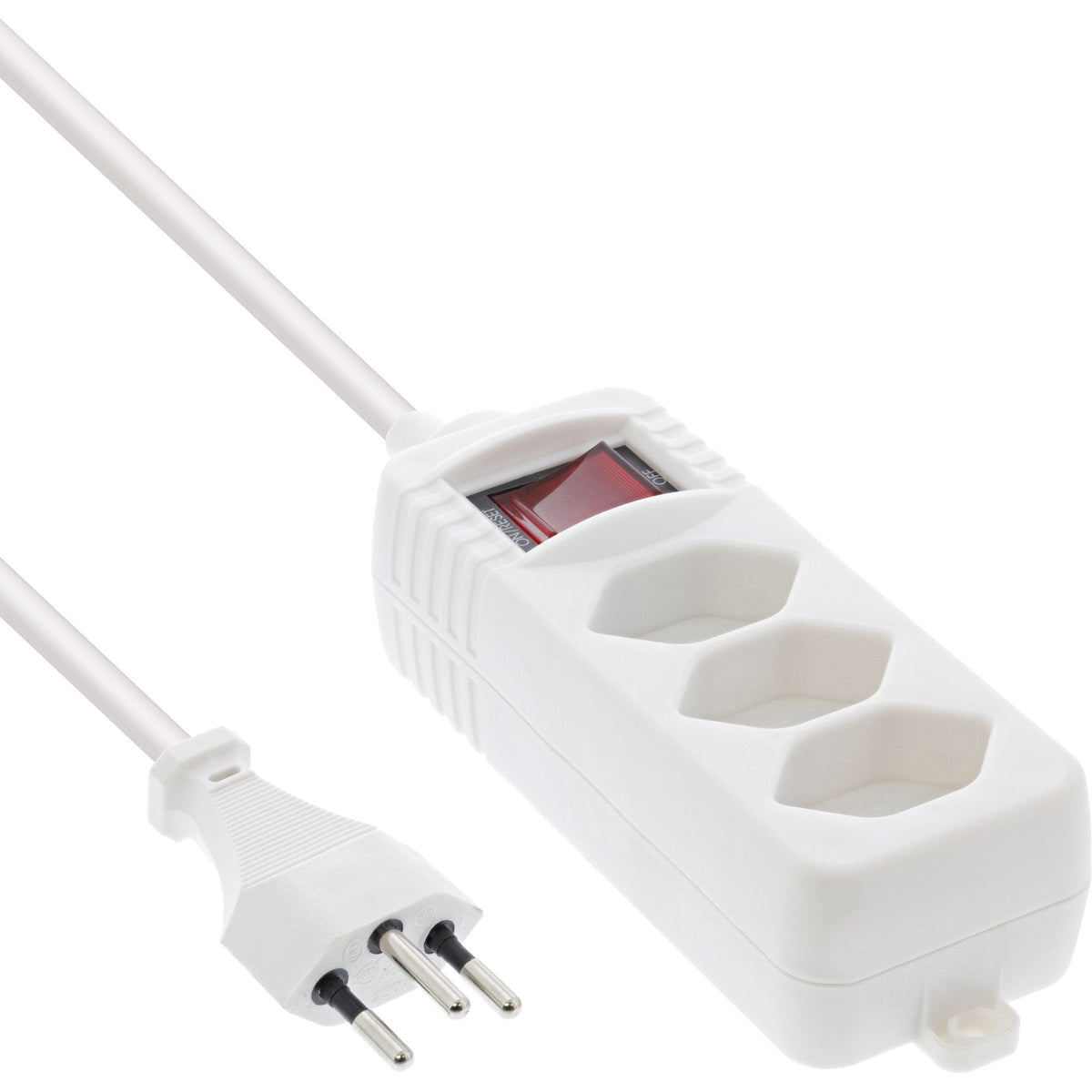 Inline® Socket Strip Switzerland, 3-Way, With Switch, 1.5m, White