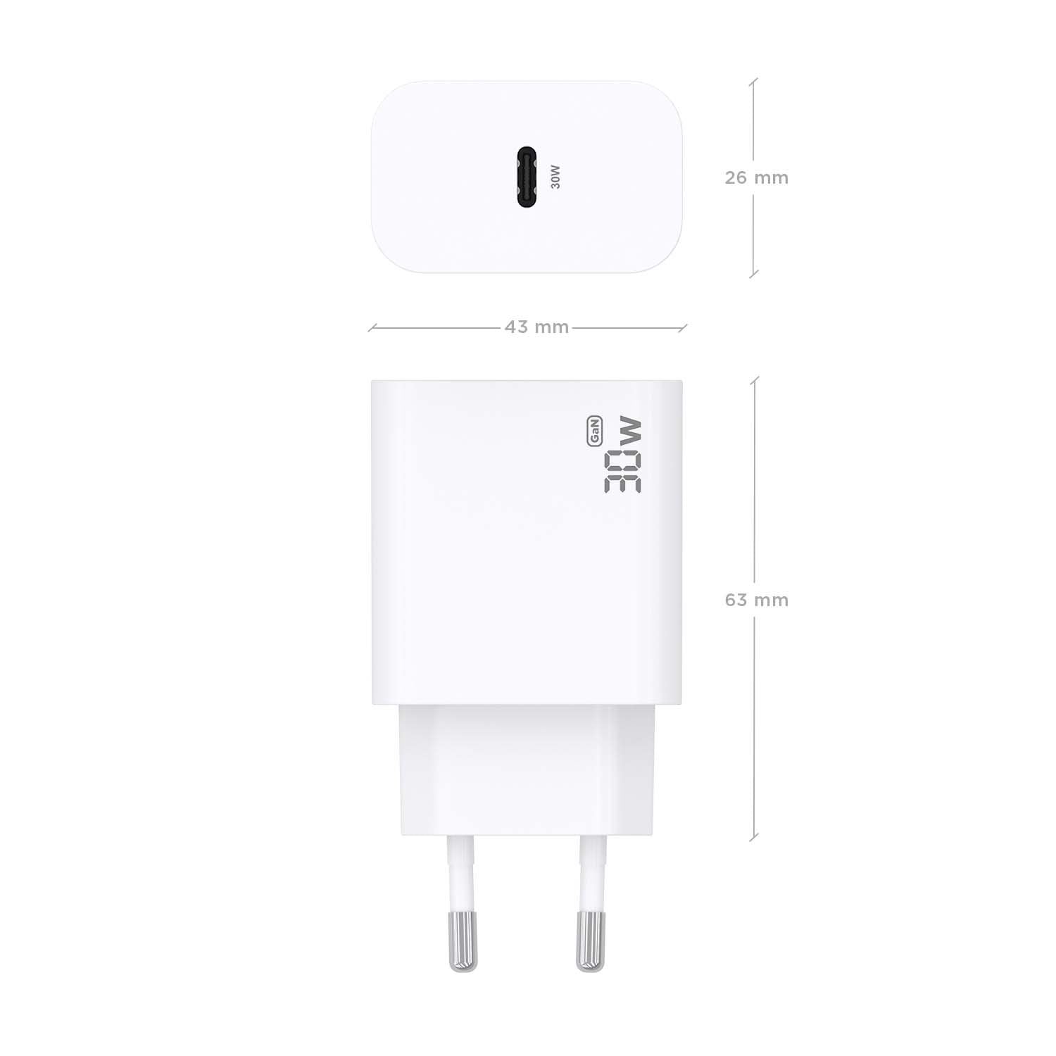 Aisens Cargador Gan 30w, 1xusb-C Pd3.0, Blanco