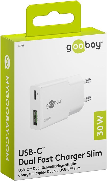 Goobay Usb-C Pd Gan Dual-Schnelladegerät Slim 30 W (Blanco) 75738