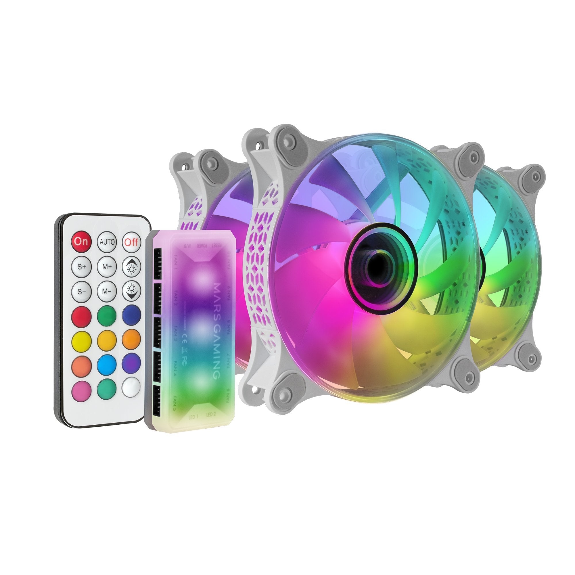 Pack 3 Ventiladores Mars Gaming Mf-3dkitw 12cm + Hub + Mando A Distancia Argb Blanco