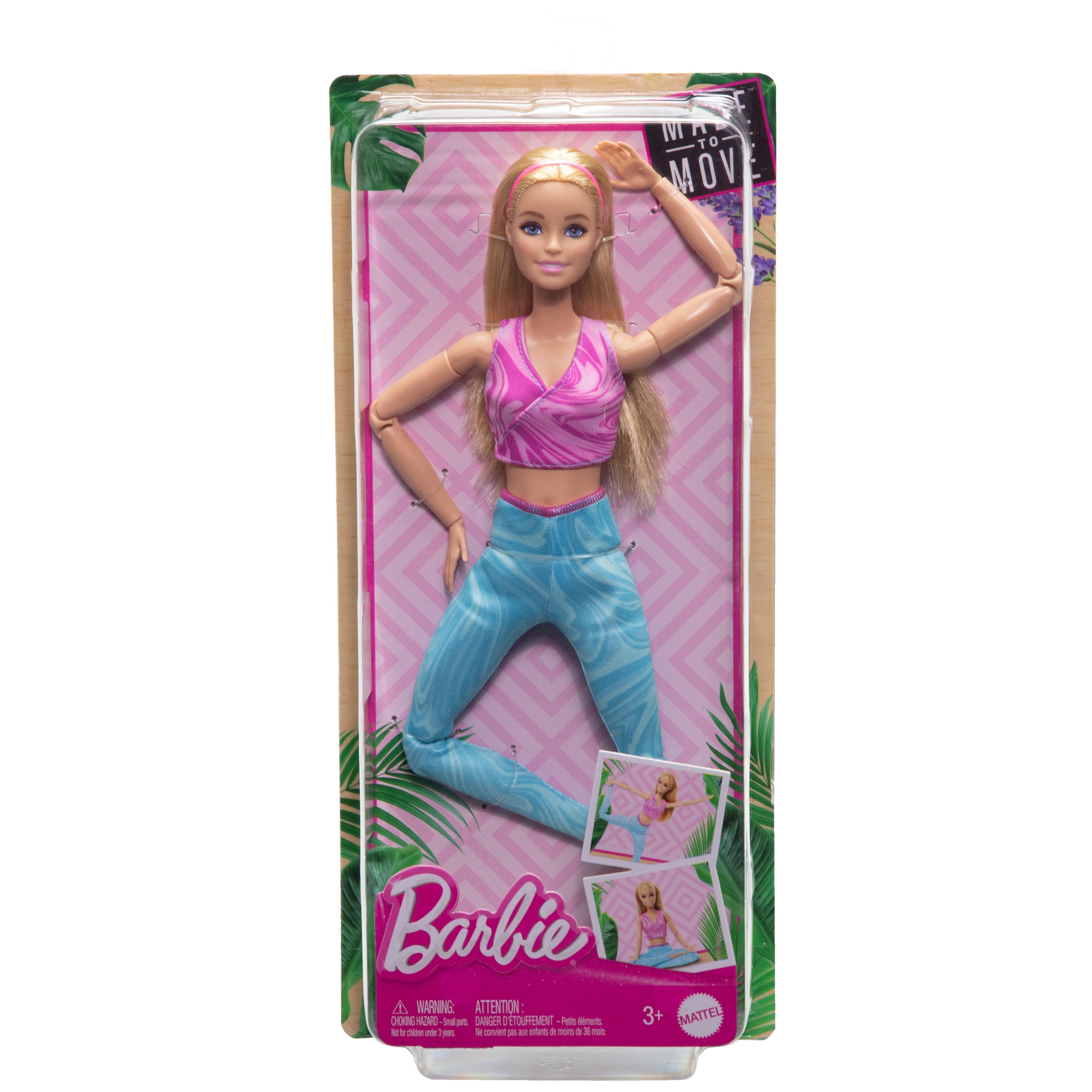 Muñeca Mattel Barbie Made To Move Con Top Deportivo Rosa Y Pantalones De Yoga Azules