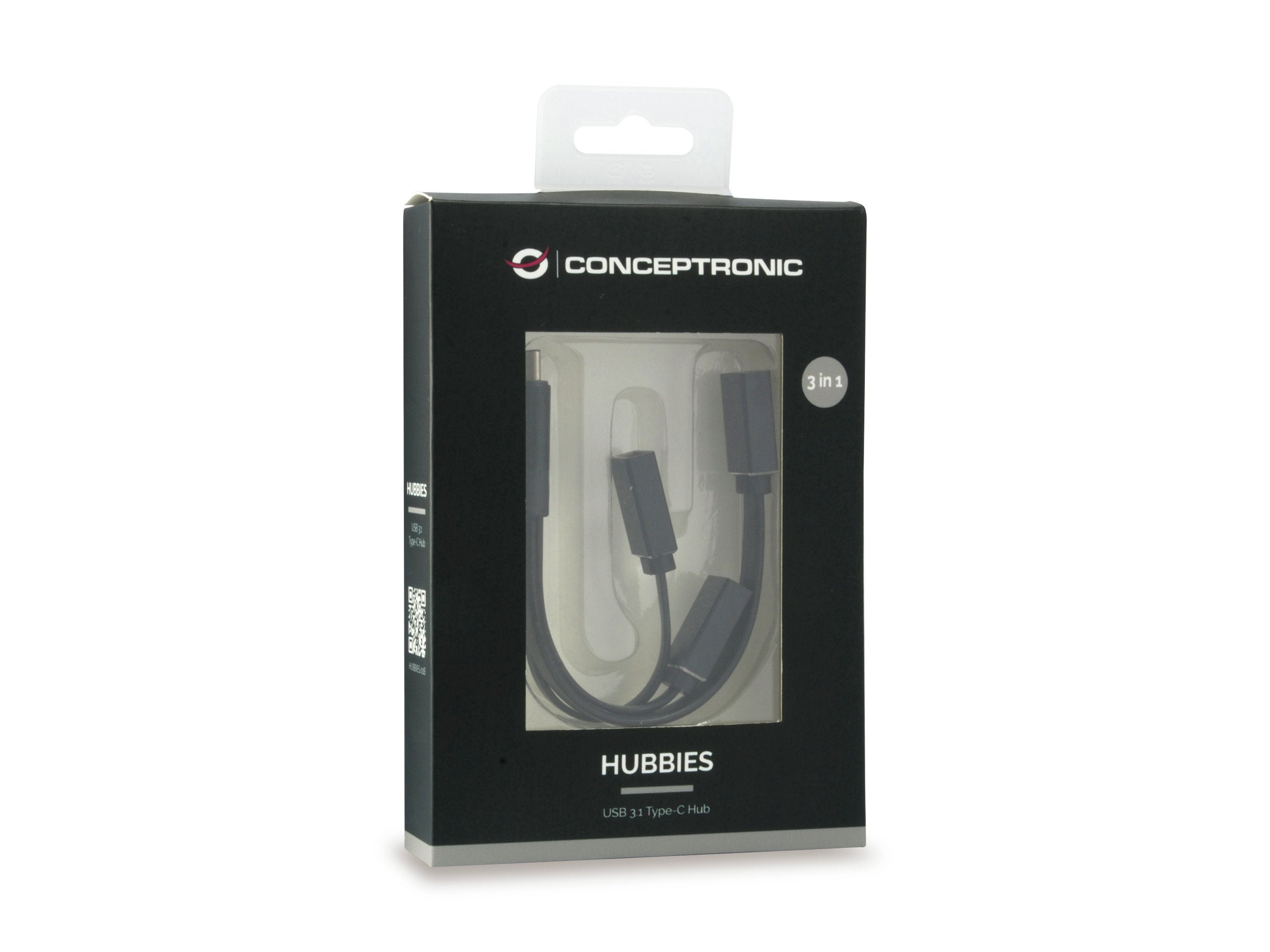 Conceptronic Hub Usb-C 3 Puertos 2x Usb 2.0 1x Usb3.0 Negro Hubbies01b