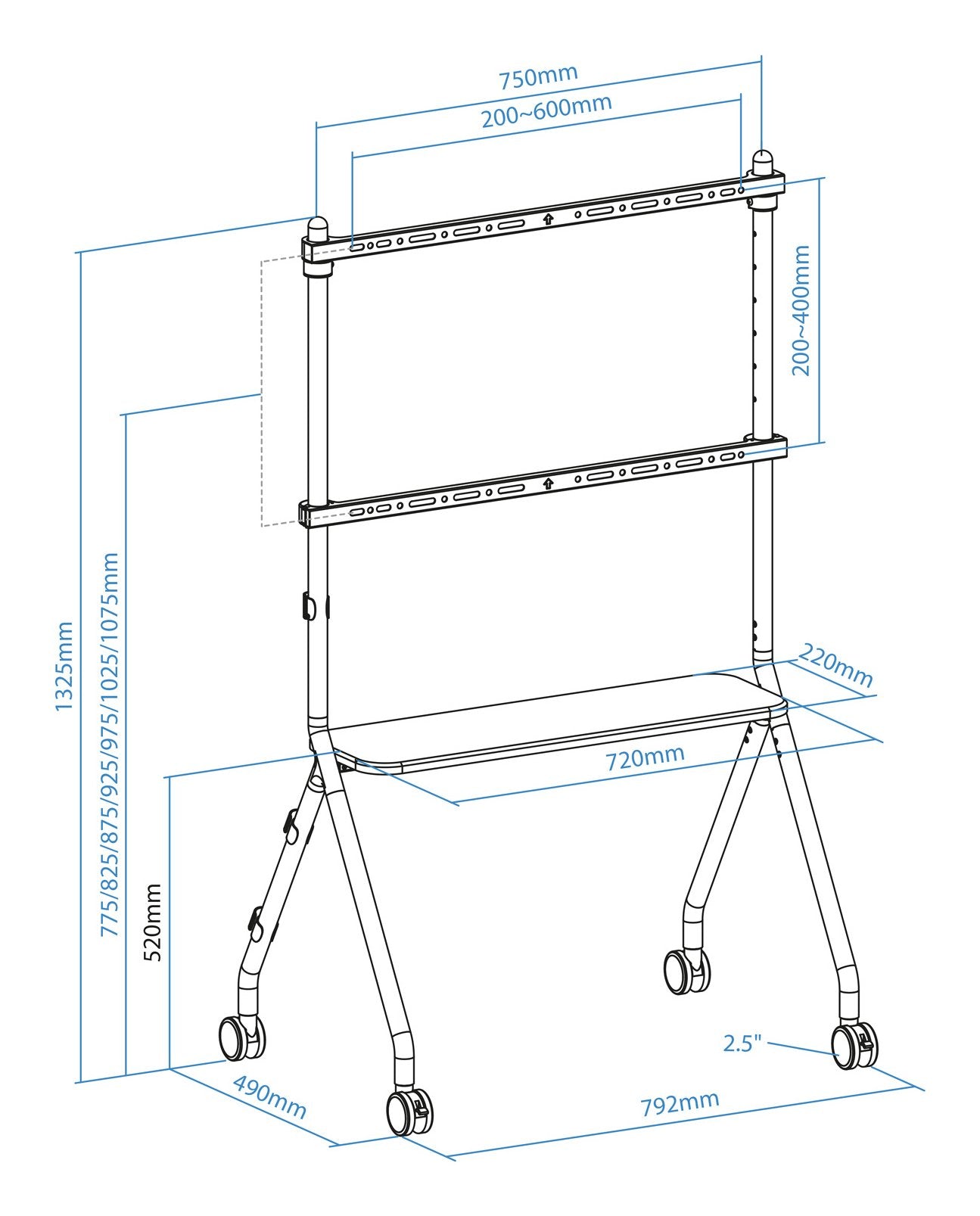 Soporte Suelo Ruedas "Ilove" Pantalla 49-80'' Blanco Tooq