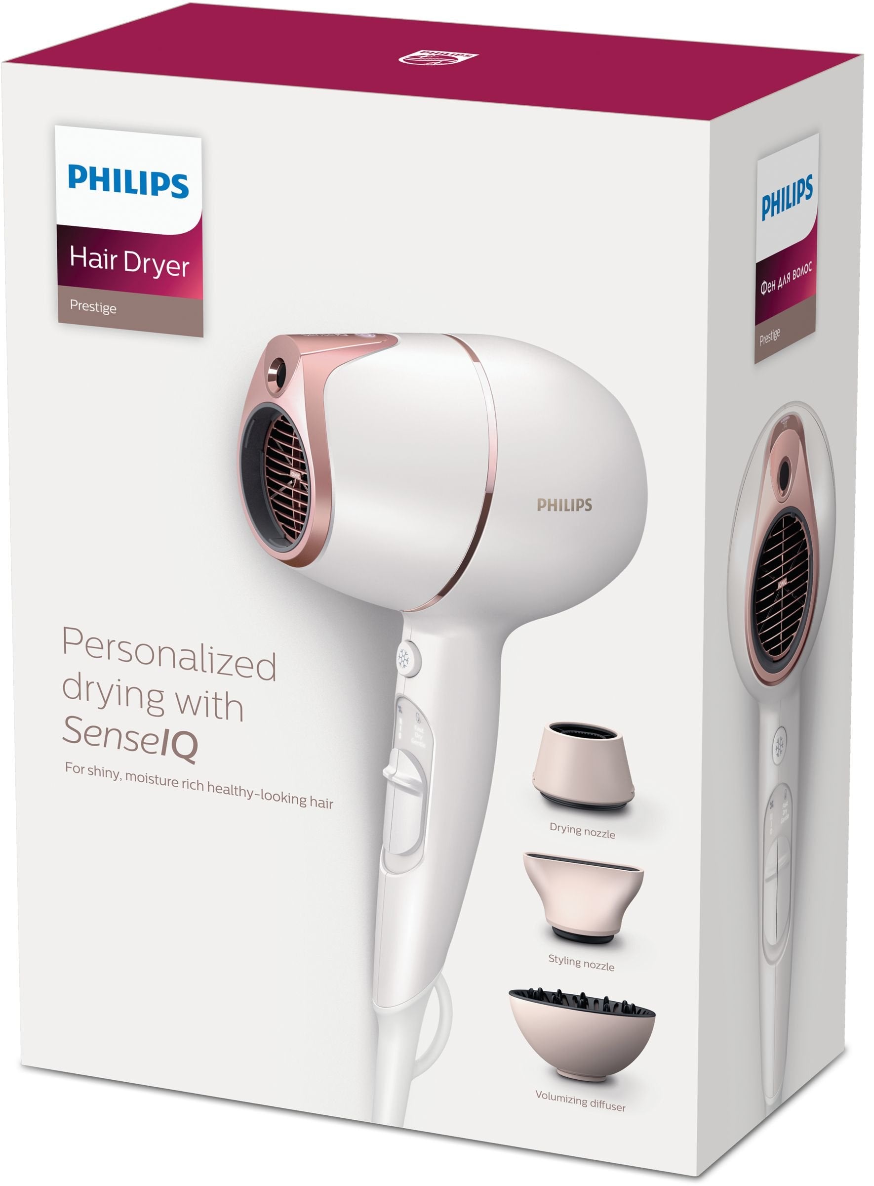 Secador De Pelo Philips Bhd628 00 Prestige Con Sensor Senseiq, Color Blanco Rosa