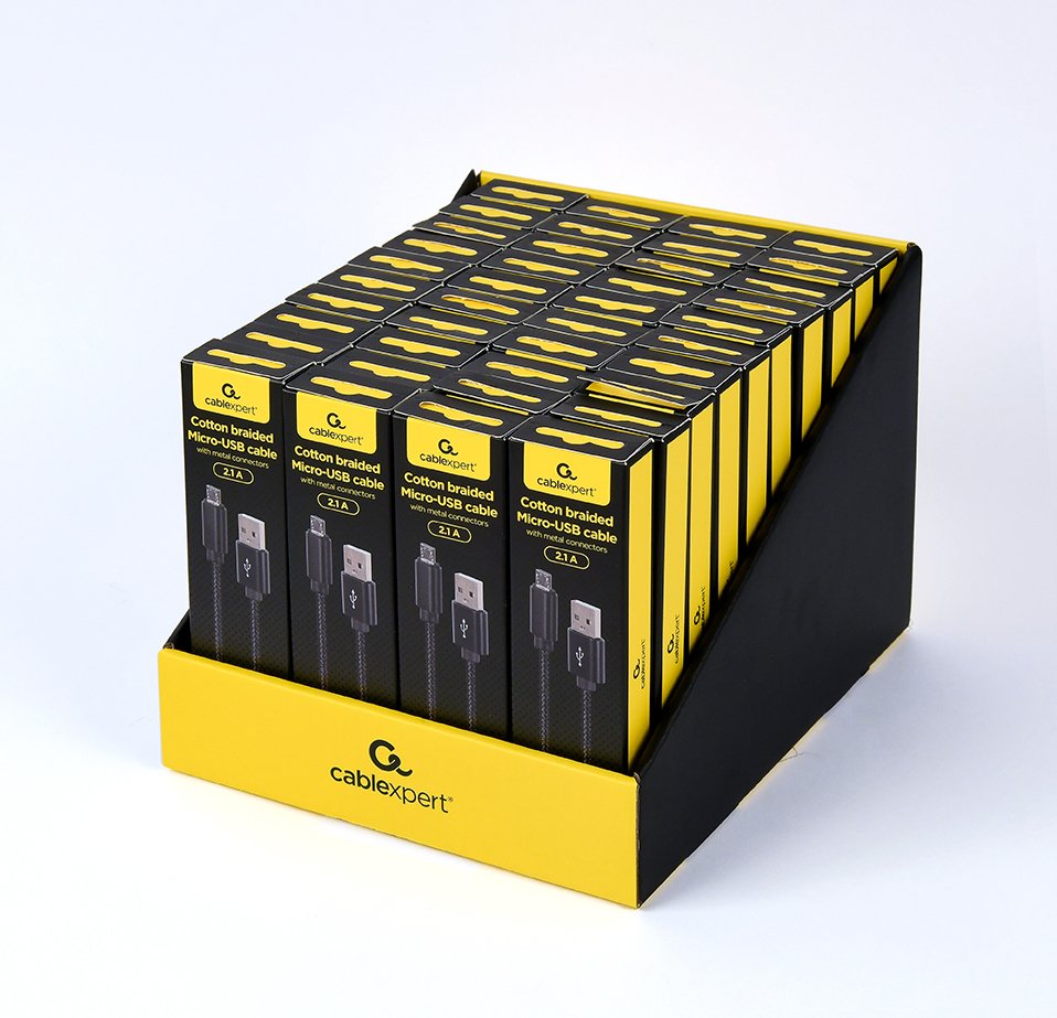 Gembird Cable Micro-Usb Trenzado De Algodón Con Conectores Metálicos, 1,8 M, Negro Ccdb-Musb2b-Ambm-6