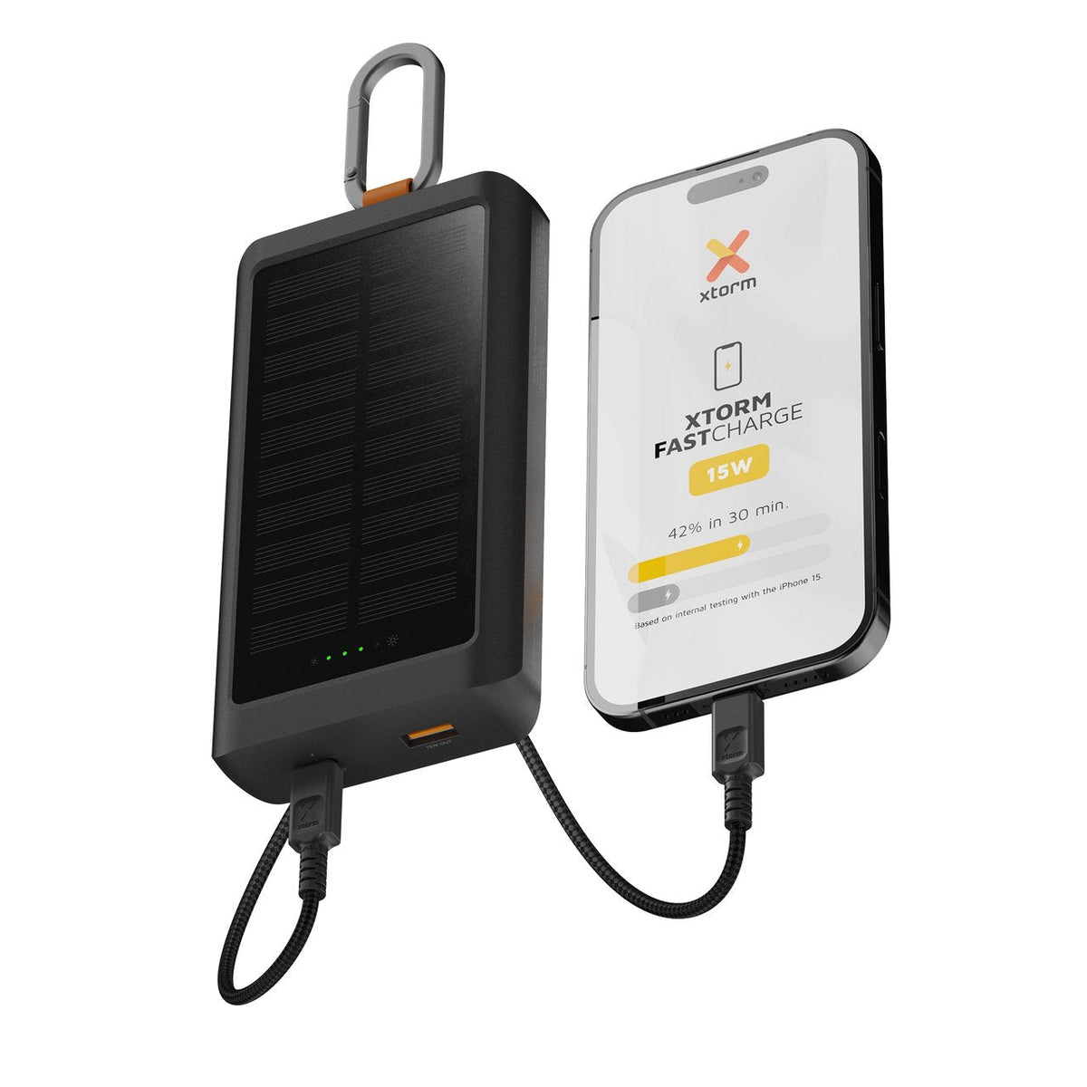 Xtorm 15w Go2 Solar Power Bank 10.000 Mah Incluye 1.0w Solarpanel, Integrierter Lámpara Y Karabiner, 15w Fastcharge