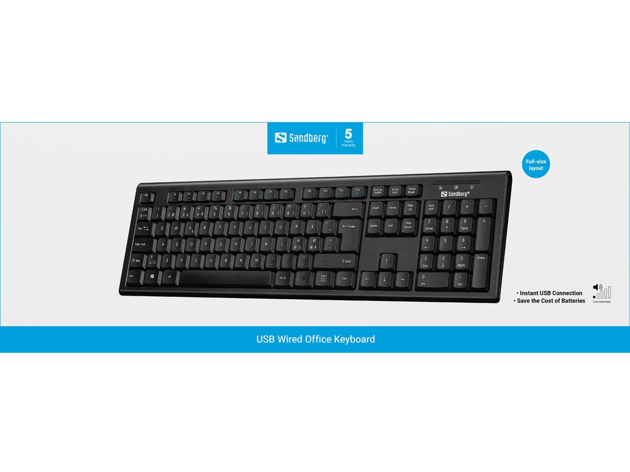Sandberg 631-10 Teclado Oficina Qwerty Nórdico Negro