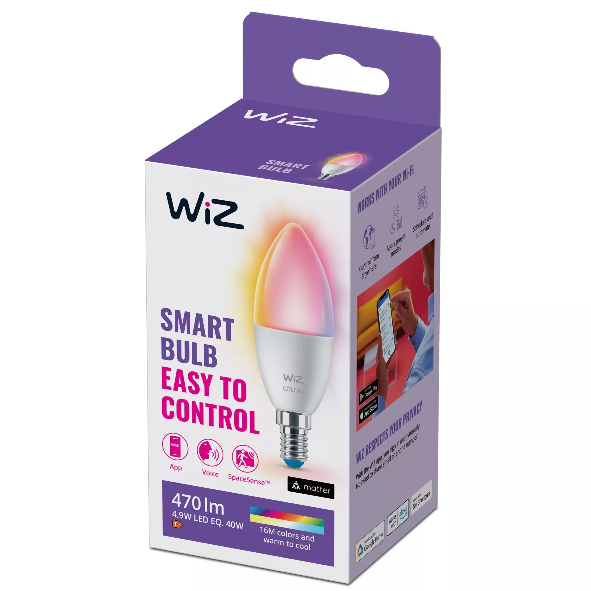 Wiz 8718699787097, Bombilla Inteligente, Blanco, Wi-Fi, E14, Multi, 2200 K