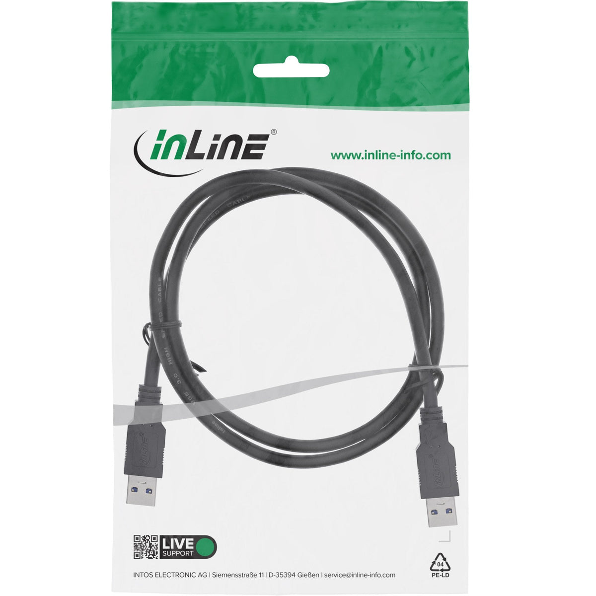 Inline Usb 3.0 Cable Tipo A Macho A A Macho Negro 1m