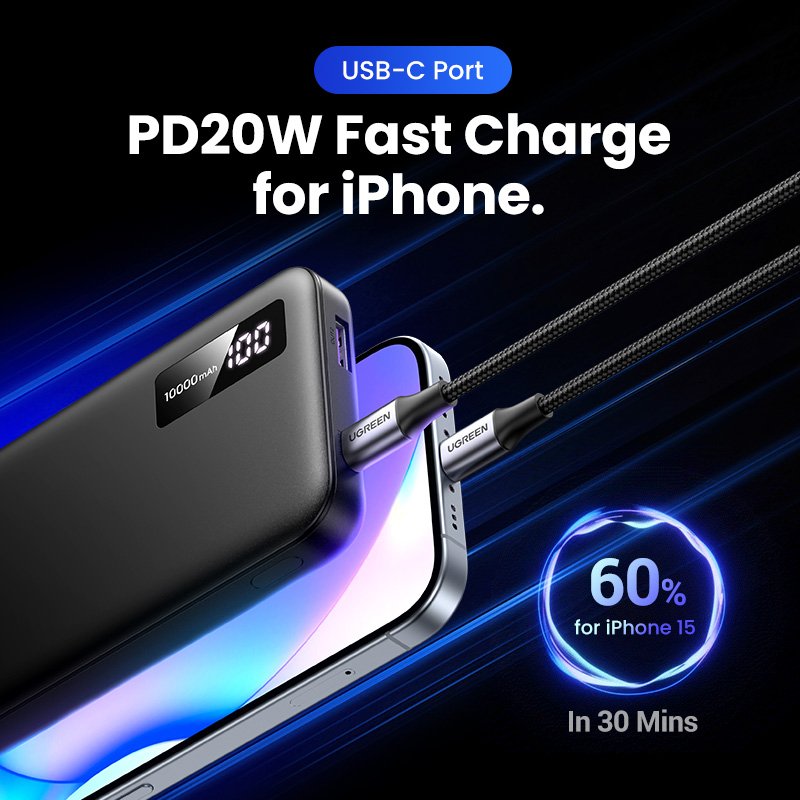 Ugreen 25742 Batería Externa Ión De Litio 10000 Mah Negro