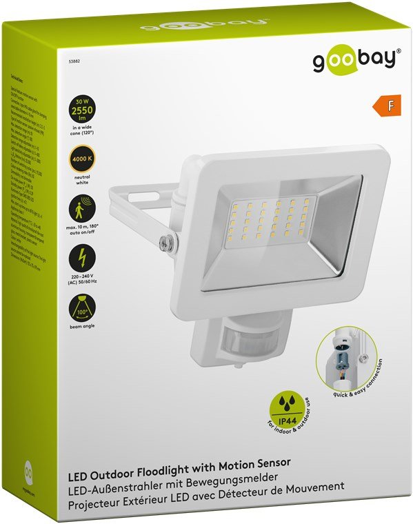 Proyector De Exterior Led, 30w Con Sensor De Movimiento
Con 2550 Lm, Luz Blanca Neutra (4000 K), Sensor Pir Con Función On/Off