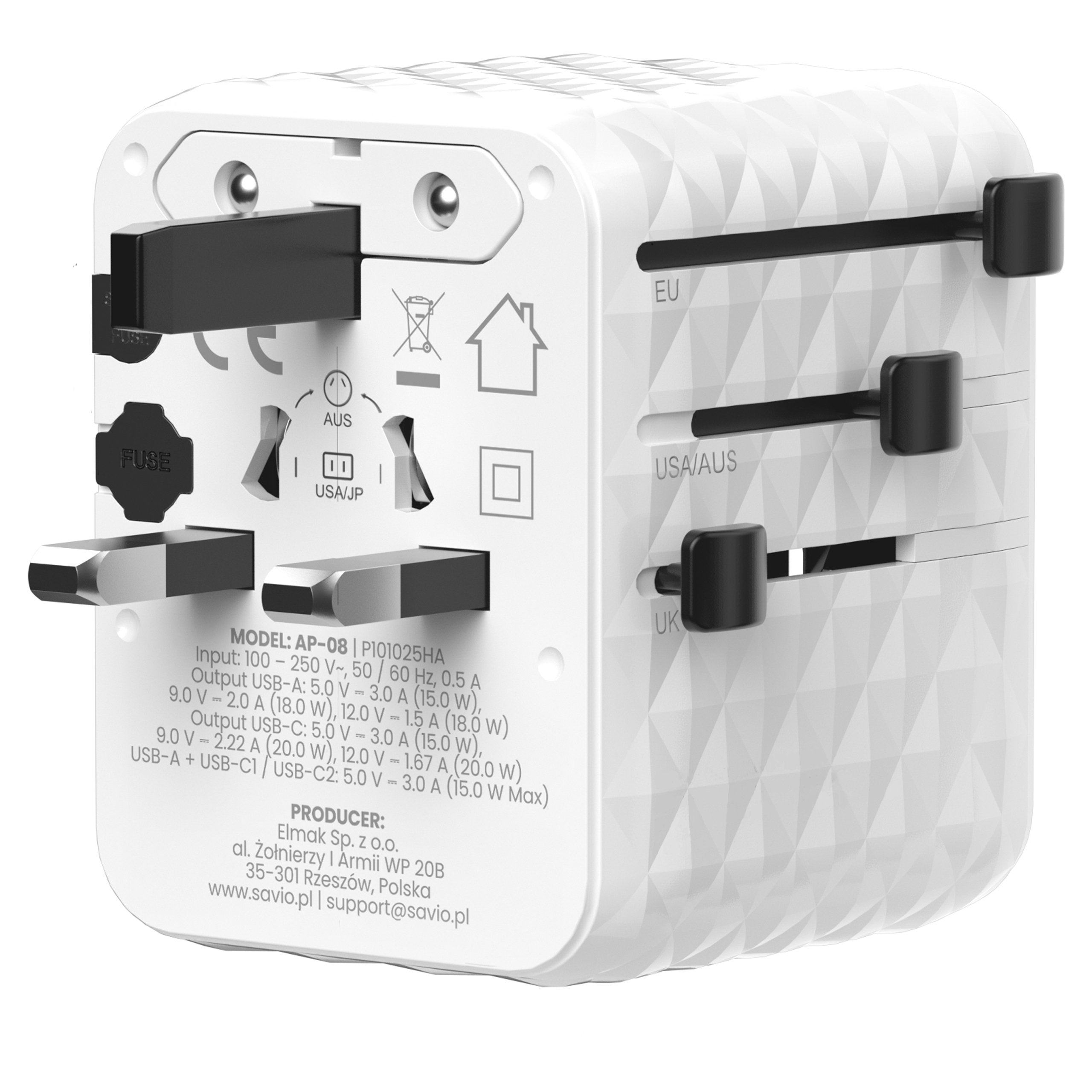 Savio Ap-08 Adaptador E Inversor De Corriente 20 W Blanco