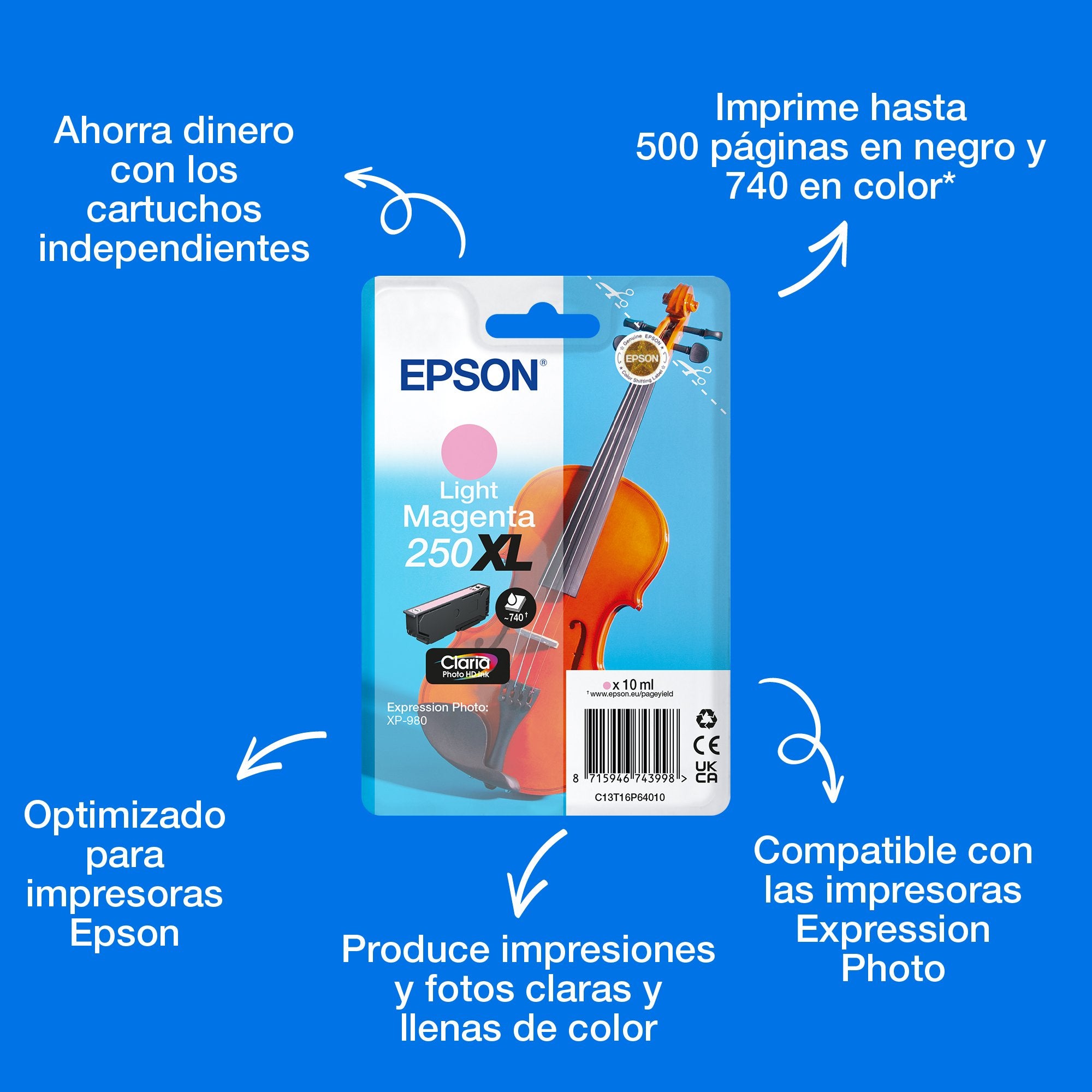 EAN 8715946743998 - Epson 250XL Violin Claria Photo HD cartucho de tinta 1 pieza(s) Original High (L) Yield imagen 2