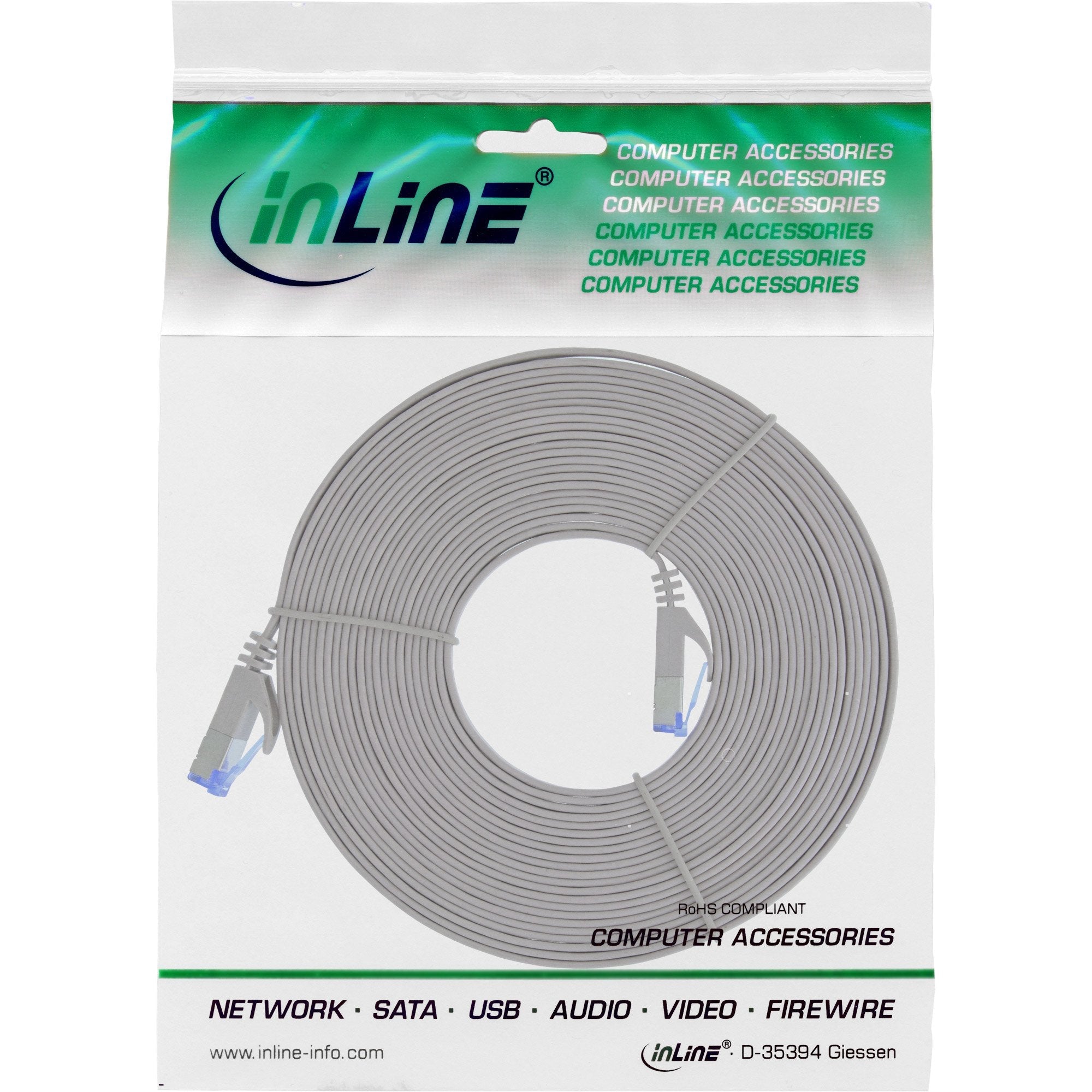 Cable De Red Plano Inline, U/Ftp, Cat.6a, Gris, 7 M