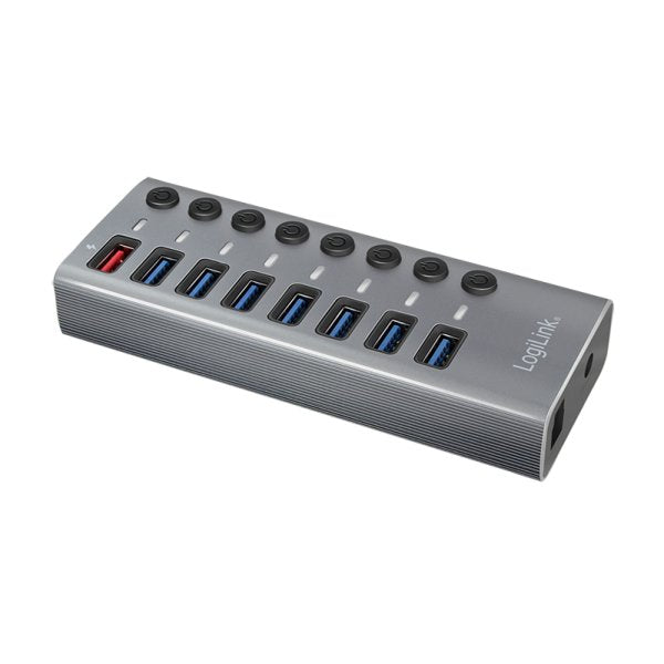 Usb Hub Logilink Usb 3.2 7+1 Port Aluminum Grey Switch For Each Port, On/Off