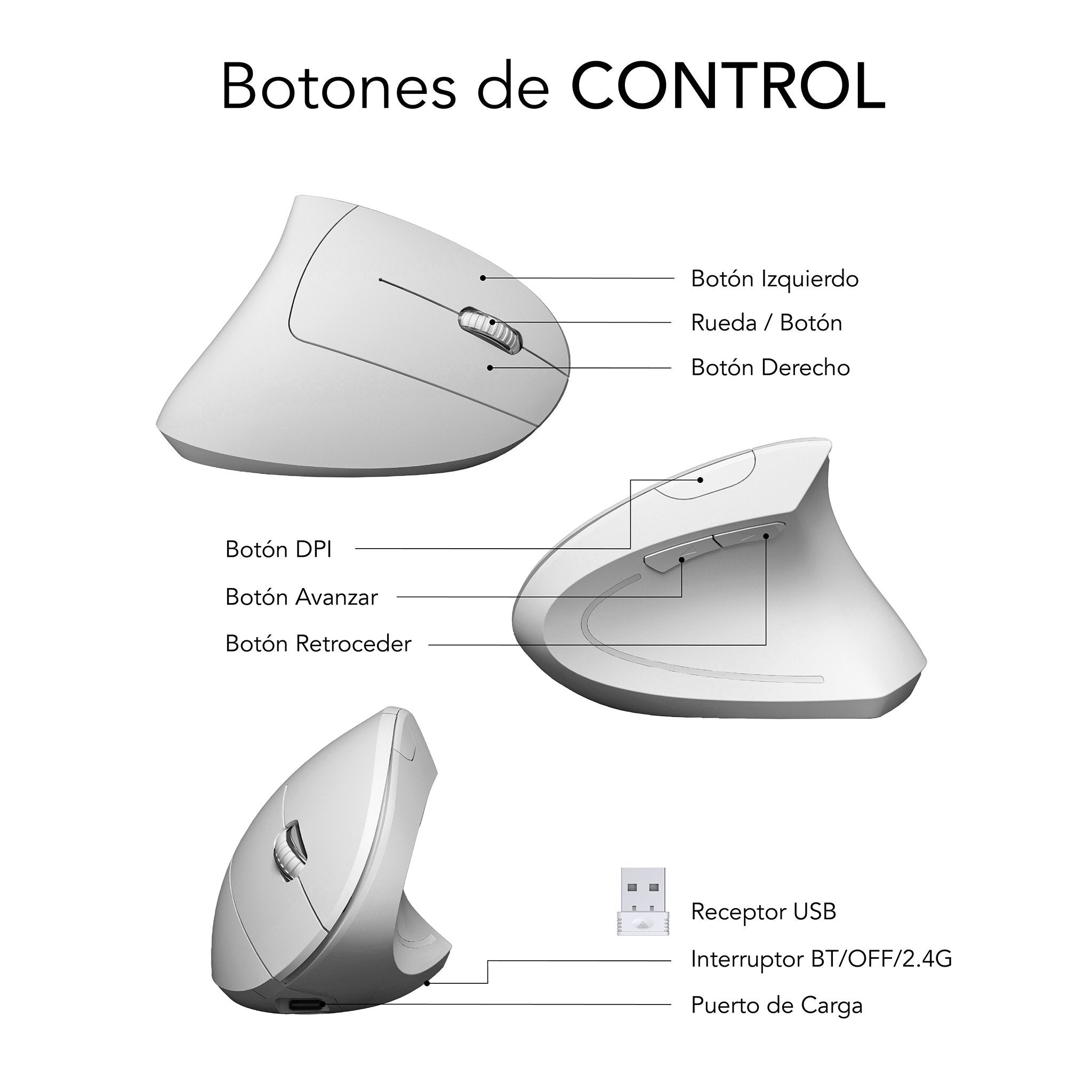 EAN 8436586743062 - SUBBLIM RATON OPTICO DUAL GLIDE VERTICAL ERGO DUAL BATERIA BLANCO ratón Universal mano derecha Bluetooth imagen 7