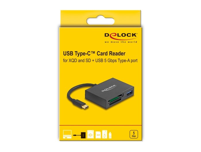 Delock 91711 Lector De Tarjetas Usb-C Para Tarjetas De Memoria Xqd Y Sd + Puerto Usb 5 Gbps Tipo-A